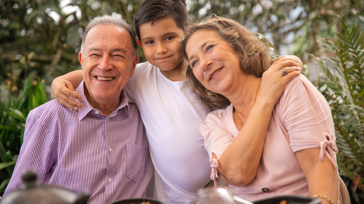 happy seniors with kid
